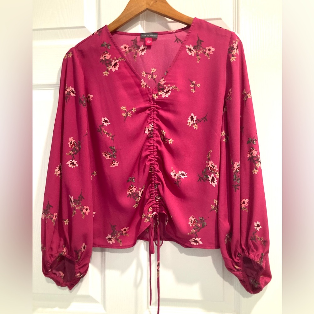 Vince Camuto Pink Floral V-Neck Blouse Size Small Women
